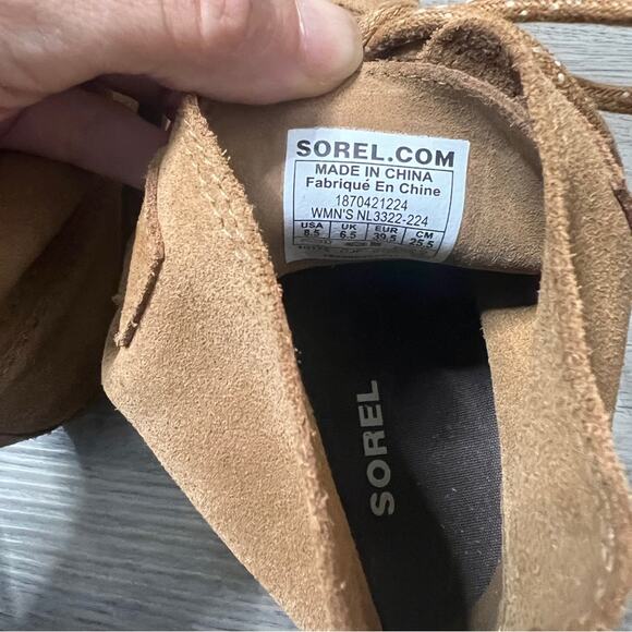 Sorel Evie Lace Camel Brown Suede Wedge Boots size 8.5 - Picture 8 of 10